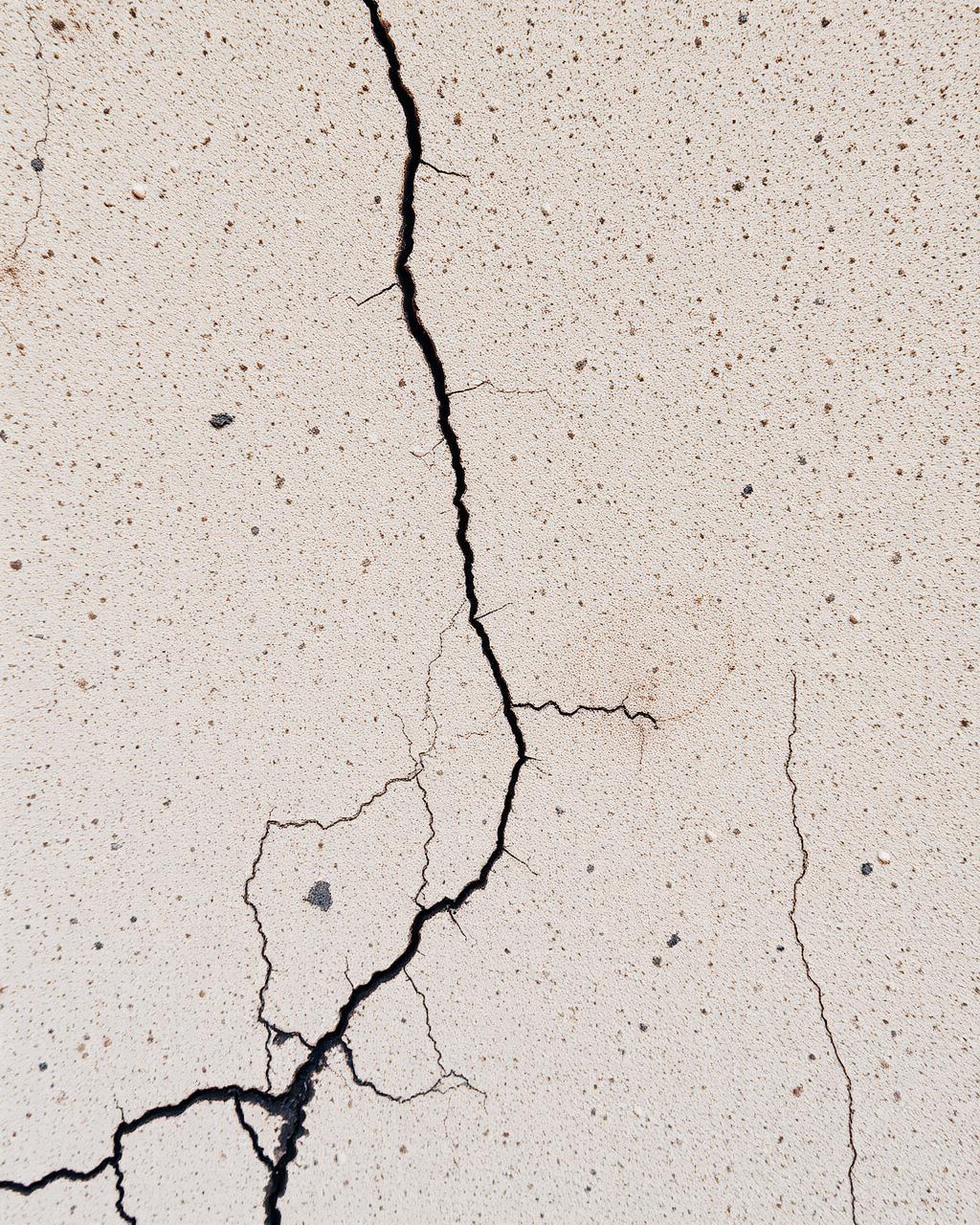 Enduit extérieur présentant des fissures fines et des traces, photographie d’illustration