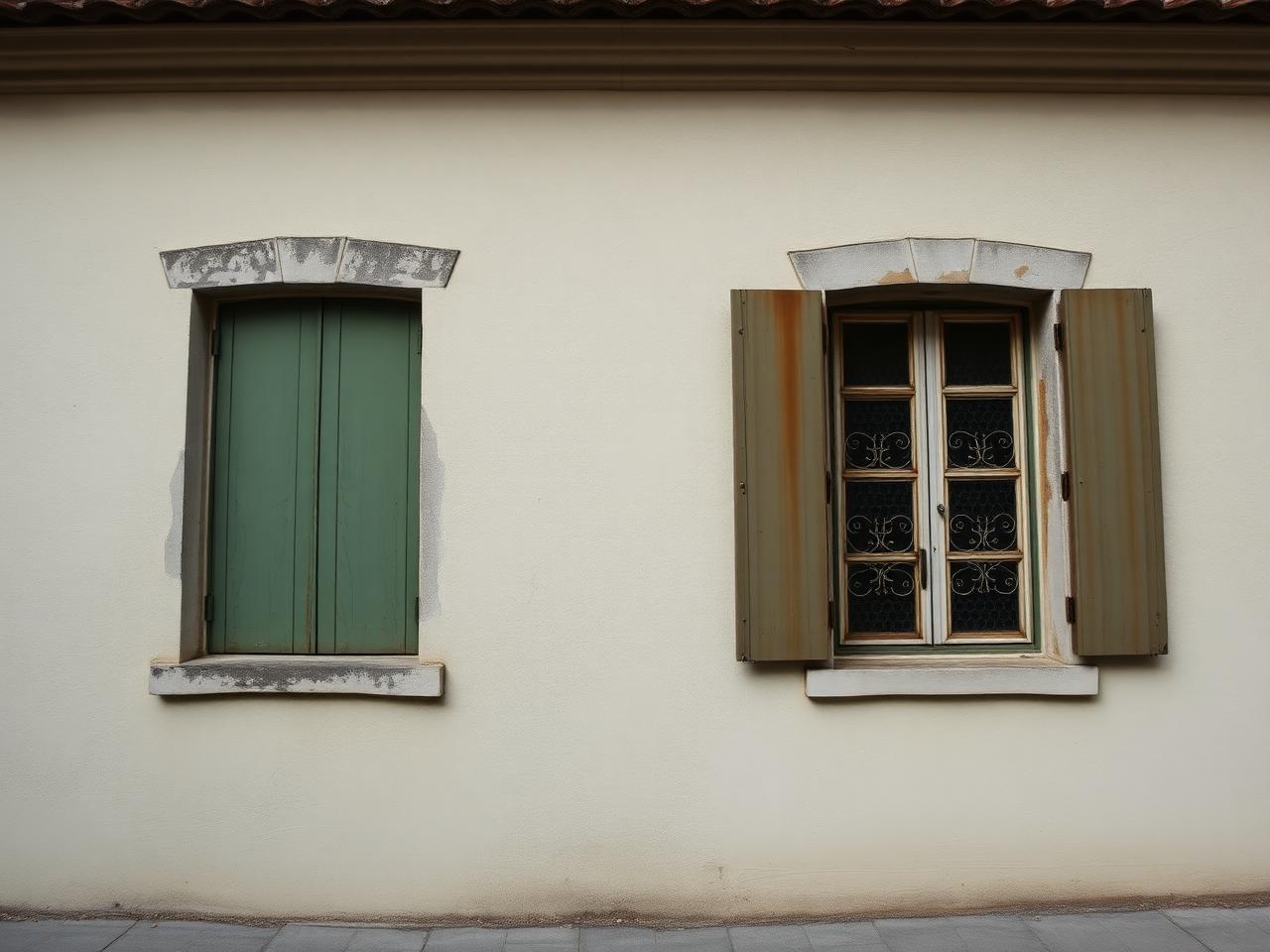 Façade enduite d’une maison méridionale avec traces d’encrassement, photographie d’illustration